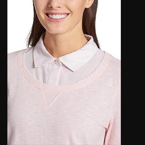 Tommy Hilfiger Women's 2 Layered Pink Blouse Sweater size Small - Picture 3 of 12